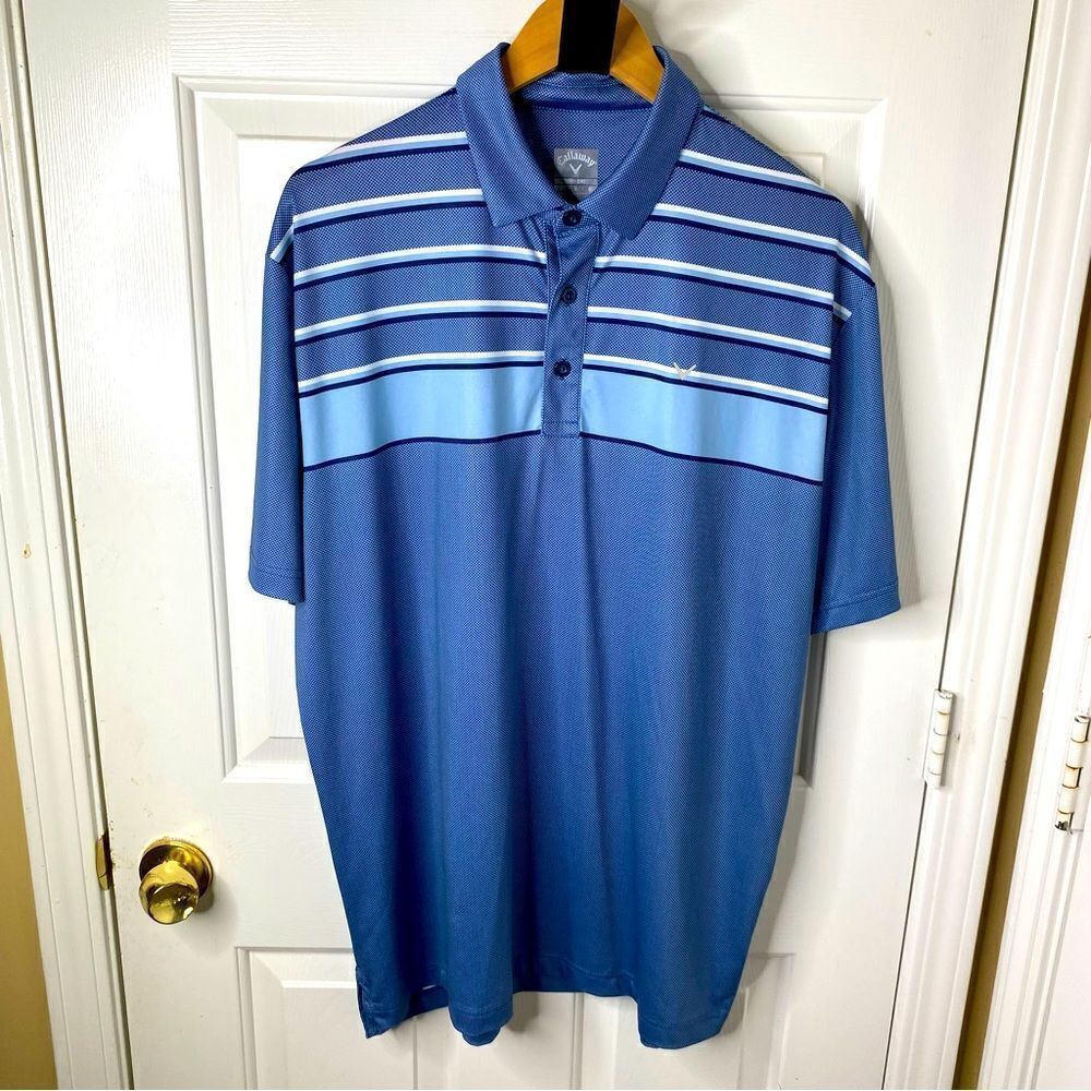 Callaway Polo Shirt Opti-Dri Cornflower Blue Stripe Cooling Golf Shirt Large